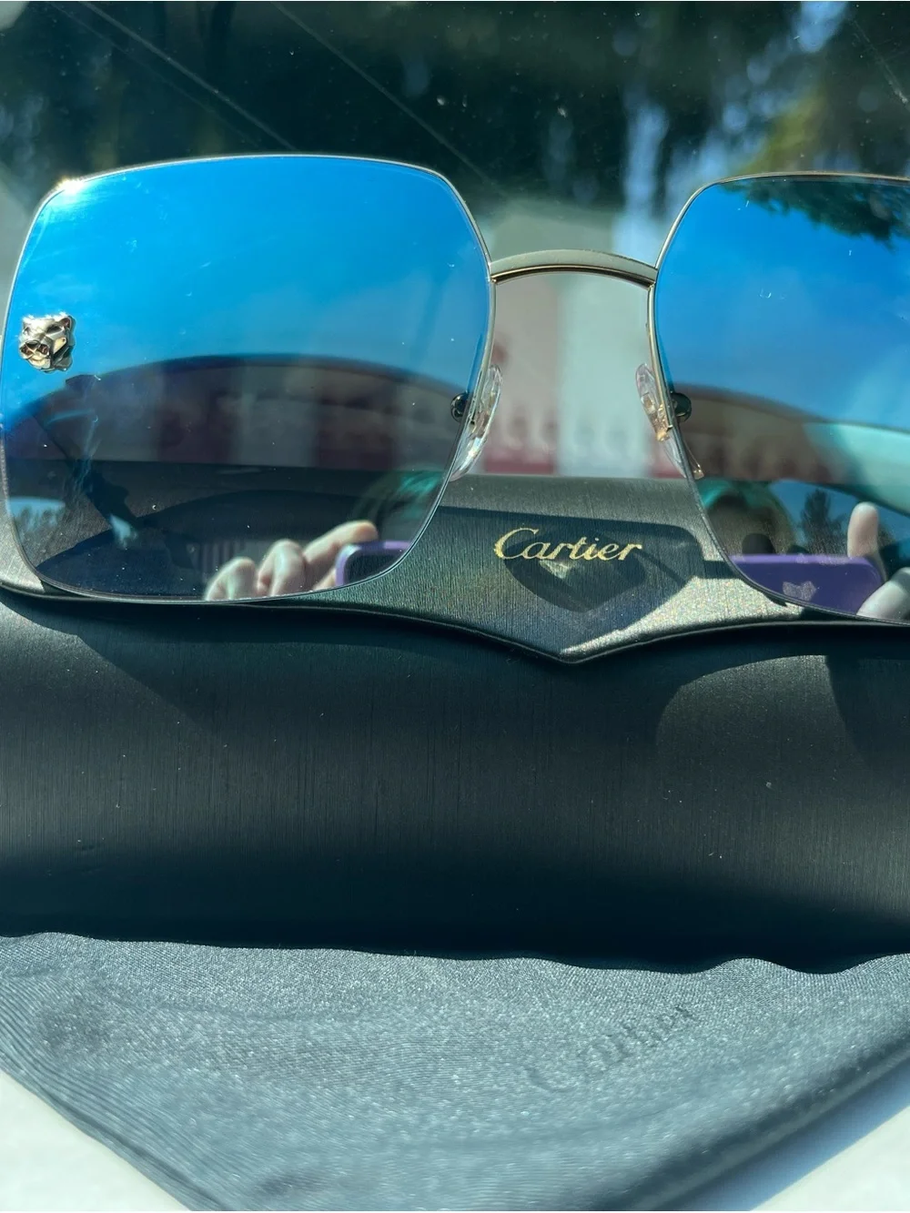 Cartier Blue Gradient Lens Sunglasses with Gold Accents